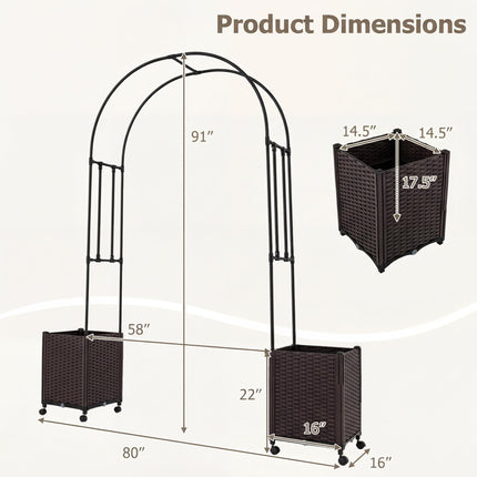 Dreamade Metal Garden Arch Trellis Arbor with 2 Self-Watering Planter Boxes