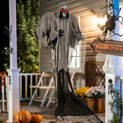 Dreamade Hanging Halloween Decoration, 12.1 Ft Skeleton Ghost with Flickering Red Eyes, Scary Sounds