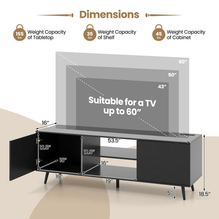 Dreamade TV Stand with Power Outlet for TVs up to 60'', Entertainment Center with Cable Hole, Cabinets