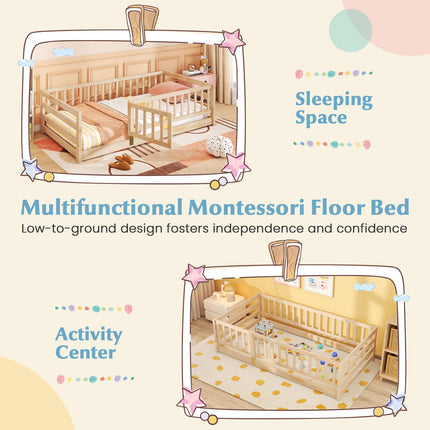 Dreamade Twin Floor Bed with High Fence & Door