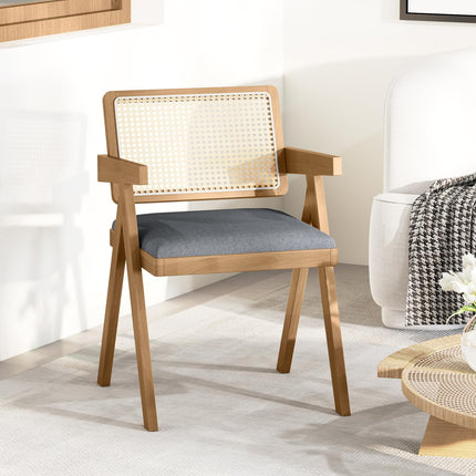 Dreamade Rattan Dining Chairs, Leathaire Kitchen Chairs w/Armrests & Padded Cushion