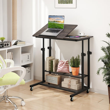Dreamade Adjustable Rolling Computer Desk with Tilting Desktop and Storage Shelves