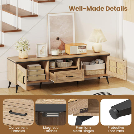 Dreamade TV Stand for 60/65 Inch TV | Boho Entertainment Center with Storage Cabinets