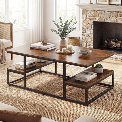 Dreamade 43" Rectangular Modern Coffee Table with Storage & Open Shelves
