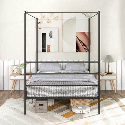 Dreamade Full Size Metal Canopy Bed Frame, Modern Platform Bed Frame with 4 Poster & Headboard