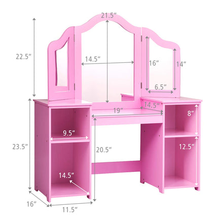 DREAMADE 2-in-1 Kids Make Up Vanity Desk, Pretend Play Kids Vanity w/Detachable Top