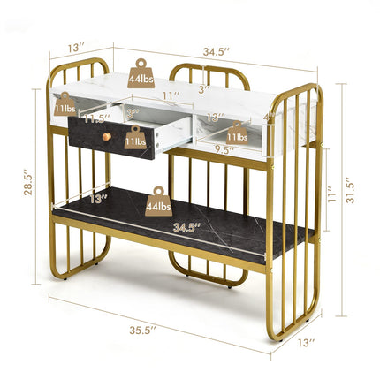 Dreamade Console Table for Entryway, Sofa Table with Drawer, Storage Shelf, Metal Frame(Gold)