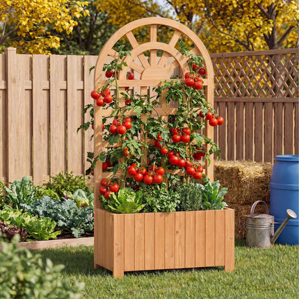 Dreamade Wooden Raised Garden Bed with Trellis 48 Inch Outdoor Screen