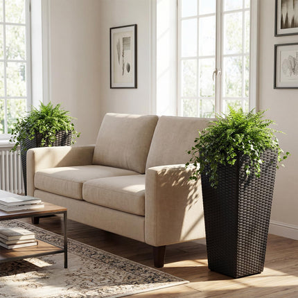 Dreamade Set of 2 Rattan Tall Plant Pots with Detachable Plastic Liners