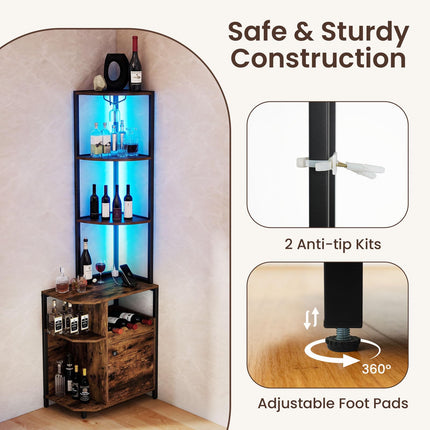 Dreamade Corner Bar Cabinet w/Power Outlets