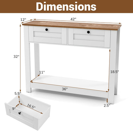 Dreamade Farmhouse Console Table with 2 Drawers 42" Long Narrow Entryway Table