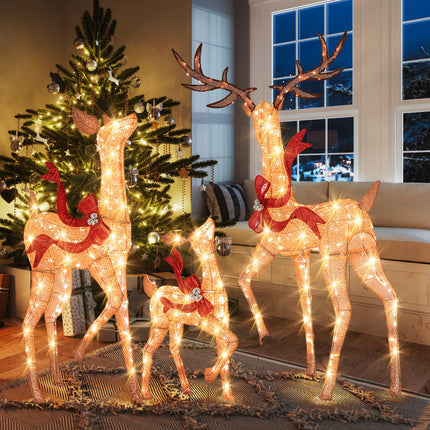 Dreamade 3-Piece Large Lighted Christmas Reindeer Family, Light up Xmas Decorations w/440 LED Lights