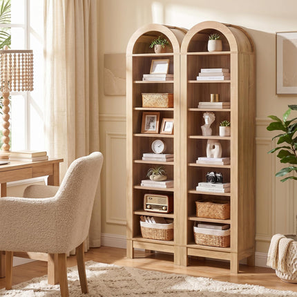 Dreamade 71" Tall 8-Tier Arched Modern Bookshelf with 3 Adjustable Shelves (1/2)