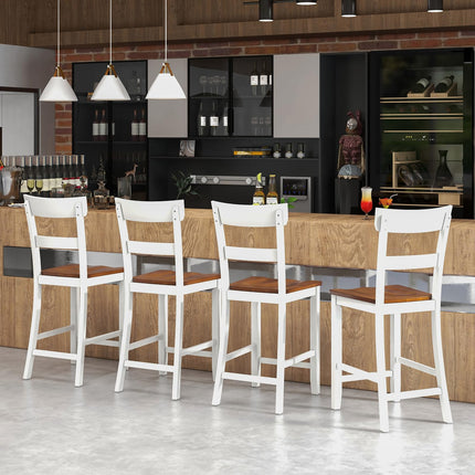 Dreamade Wooden Bar Stools Counter Height Set of 2, 24.5" Farmhouse Wood Bar Dining Chairs