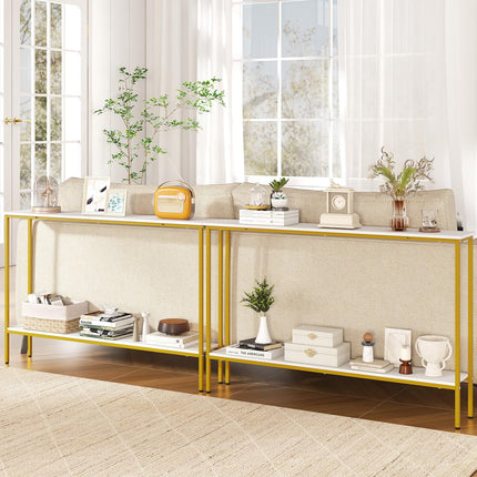 Dreamade Gold Console Table with Shelf, 44" Narrow Entryway Table w/Dual Anti-Tipping Kits & Golden Metal Frame
