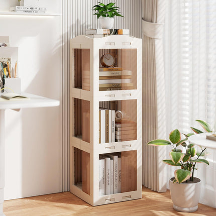 Dreamade 3-Tier 360° Revolving Bookshelf Tower | Translucent Storage Organizer for Living Room