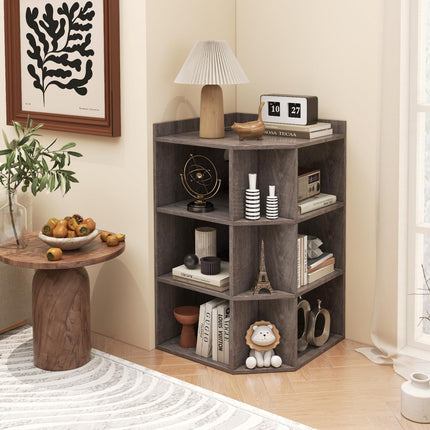 Dreamade 3-Tier Corner Cabinet with Charging Station, Corner Shelf with 9 Cubbies, 2 USB Ports & 4 Outlets