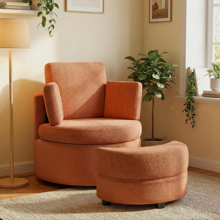 Dreamade 360° Swivel Accent Chair with Half Moon Storage Ottoman