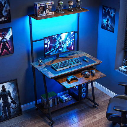 Dreamade 31.5" Small Computer Desk with Charging Station & LED Lights