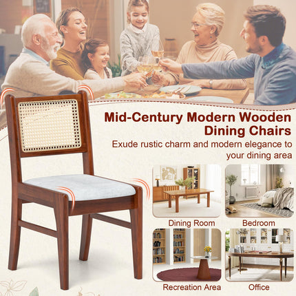 Dreamade Rattan Dining Chairs Set of 2/4, Wooden Kitchen Chairs w/Cane Back, Rubber Wood Frame