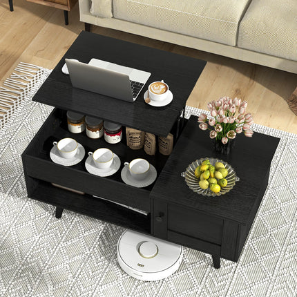 Dreamade Lift Top Coffee Table, Modern Cocktail Table with Hidden Compartment, Open Shelf & Cabinet