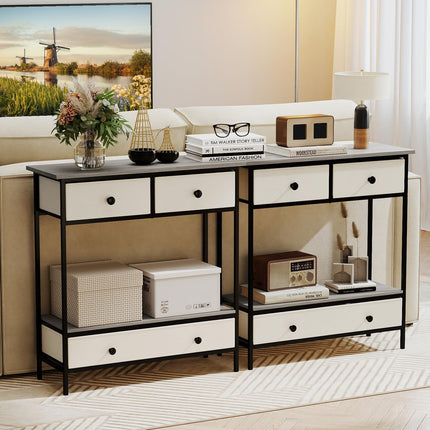 Dreamade Farmhouse Console Table 32” Entryway Table with 3 Fabric Drawers & Open Storage Shelf