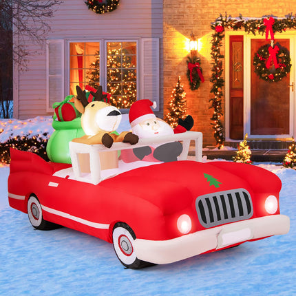 Dreamade 7.7 FT Long Lighted Xmas Inflatable Santa Claus & Reindeer Driving Red Car Gift Boxes