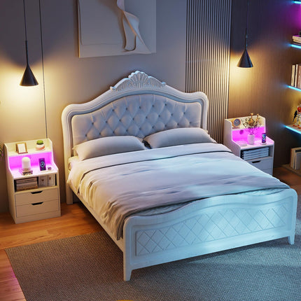 Dreamade Nightstand with LED Light and Charging Station for Living Room Bedroom