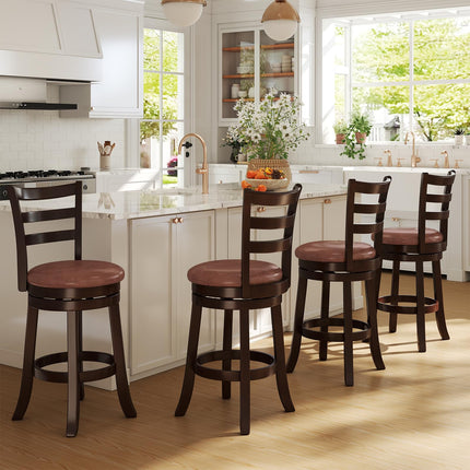 Dreamade 26" Counter Height Swivel Barstools Set of 2/4 with Faux Leather Seat and Wrap-around Footrest