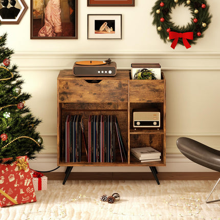 Dreamade Large Record Player Stand with Charging Station