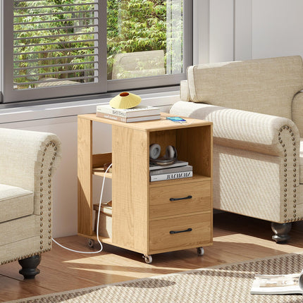 Dreamade End Table with Charging Station - Night Stand on Wheels