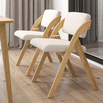 Dreamade Set of 2 Folding Kitchen Dining Chairs with Rubber Wood Legs