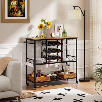 Dreamade Bar Cart, 3 Tier Home Serving Cart on Wheels with Handle