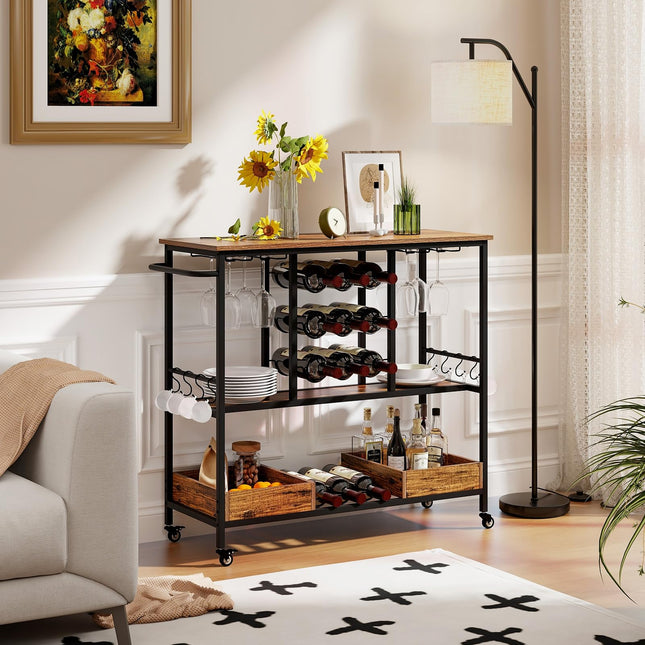 Dreamade Bar Cart, 3 Tier Home Serving Cart on Wheels with Handle