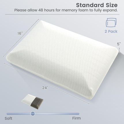 Dreamade Charcoal Memory Foam Pillow 2 Pack, 3D Cutting Ventilated Pillows with Washable Cover, Back & Side Sleeper Pillows