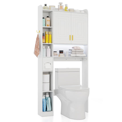 Dreamade Over The Toilet Storage Cabinet with LED Light Doors Toilet Paper Holder