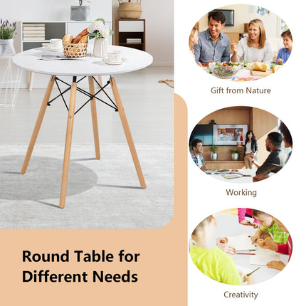 Dreamade Dining Table, Round Dining Room Table with Solid Beech Wood Legs