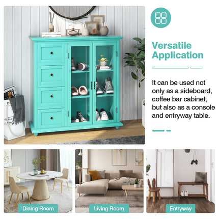Dreamade Buffet Sideboard with Storage - Kitchen Pantry Cabinet with 2 Doors, 4 Drawers, Adjustable Shelf