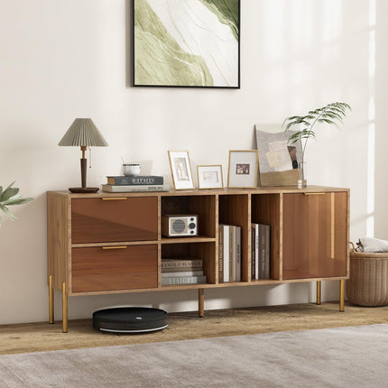 Dreamade Mirrored Buffet Cabinet, Wooden Kitchen Sideboard Storage Cabinet w/2 Drawers & 1 Door Accent Cabinet
