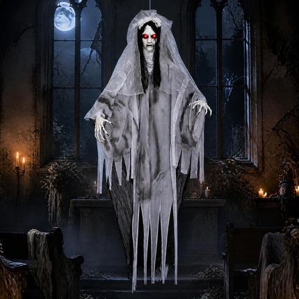 DREAMADE 6 FT Animated Ghost Bride Life Size Hanging Halloween Prop