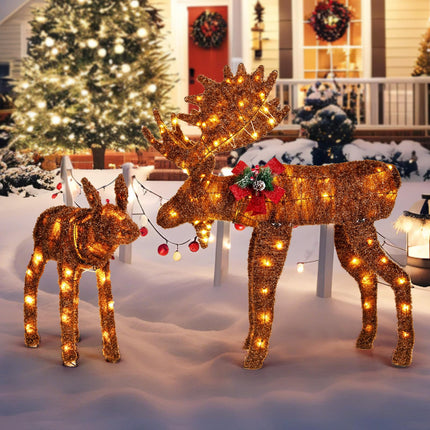 Dreamade 2 Pieces Lighted Christmas Moose Family, Light-up Xmas Deer Decorations with 170 LED Lights