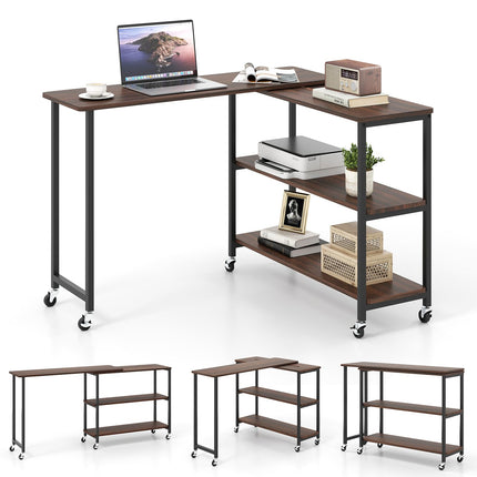 Dreamade 360° Free Rotating Sofa Side Table with 2-Tier Storage Shelves