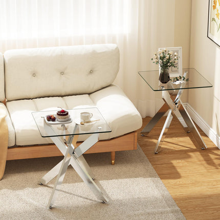 Dreamade Glass Side Table Square Sofa Couch End Table
