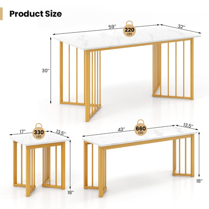 Dreamade 4-Piece Dining Table Set for 4, Kitchen Table Chairs Set with Bench & 2 Stools