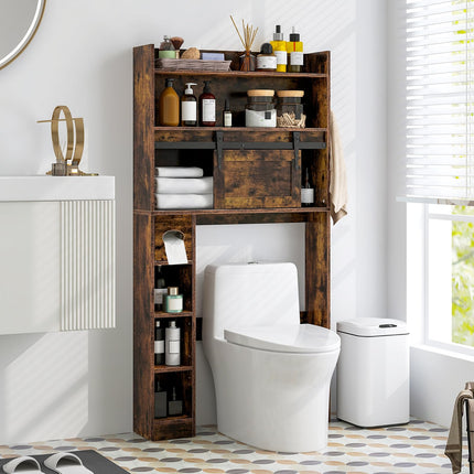 Dreamade Over The Toilet Storage Cabinet, 6-Tier Freestanding above Toilet Rack with Gliding Door