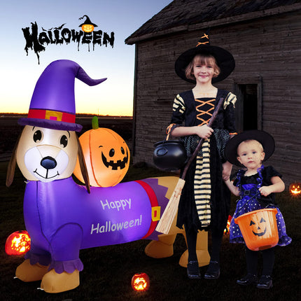 DREAMADE 5FT Halloween Inflatable Dachshund Dog with Pumpkin