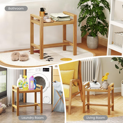 Dreamade Teak Wood Shower Bench - 20" Waterproof Shower Stool with Handles and Slatted Seat for Inside Shower