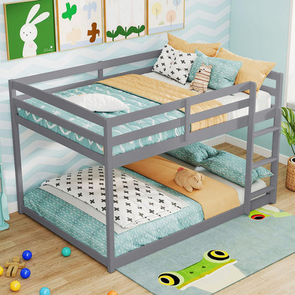 Dreamade Full Over Full Bunk Bed Solid Wood Kids Bunk Bed with Full-Length Guardrails