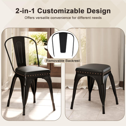 Dreamade Metal Dining Chairs Set of 4 with Detachable Backrest & PU Leather Padded Seat