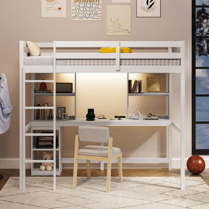 Dreamade Twin Loft Bed with Desk and Hutch for Dorm Apartment